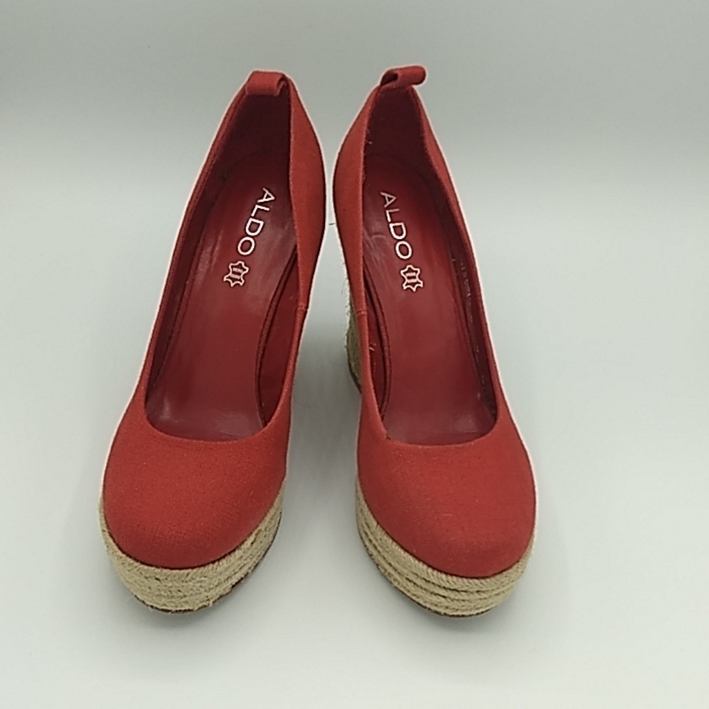 Aldo Canvas Red Wedge Espadrilles Shoe